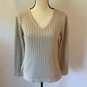 Talbots Petites Tan Cable Knit V-Neck Sweater – Size PM NWT